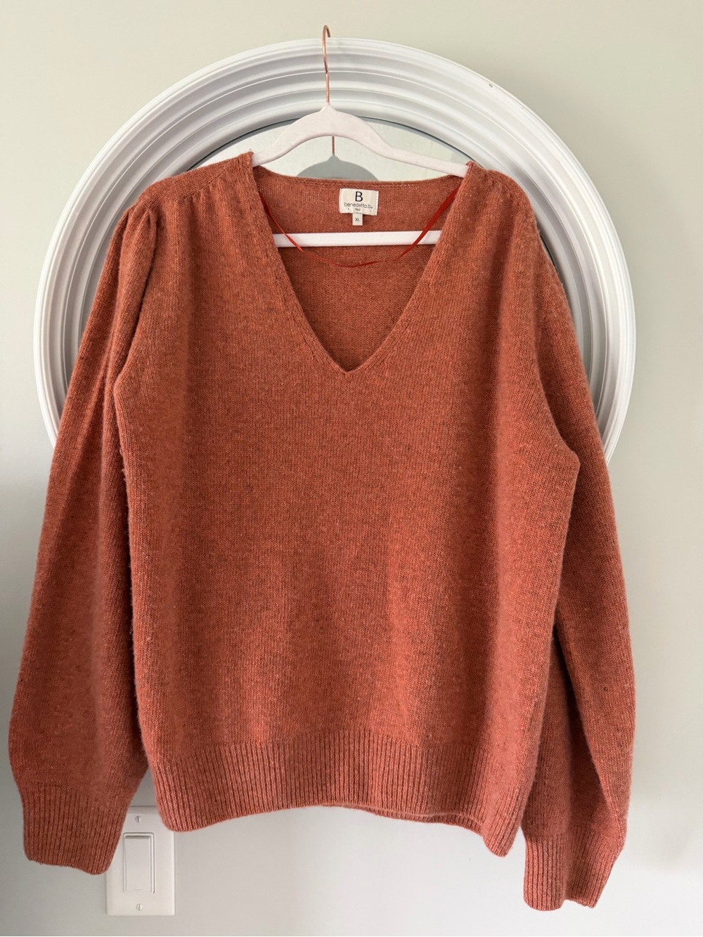 B V-Neck Wool-Blend Sweater in Rust